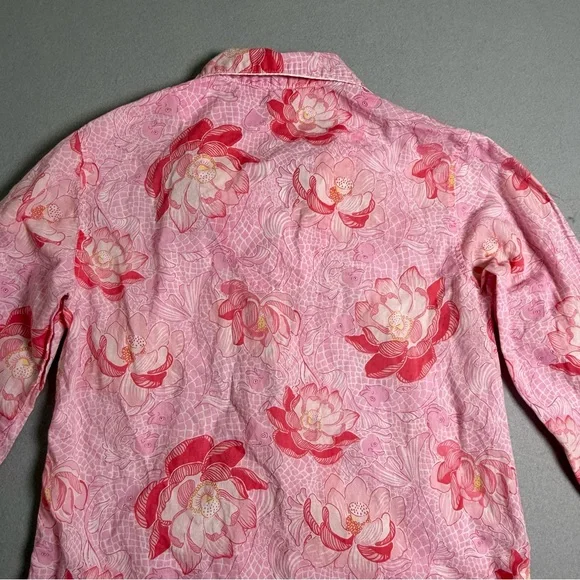 Lilly Pulitzer Pink Top Pink Flowers Buttons Cotton 3/4 Top XS Floral Blouse - Picture 8 of 10